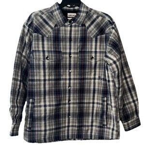 Ariat HOOVER Quilted Shacket XL Metal Buttons Blue Plaid Yoked Front 2 Chest Pkt